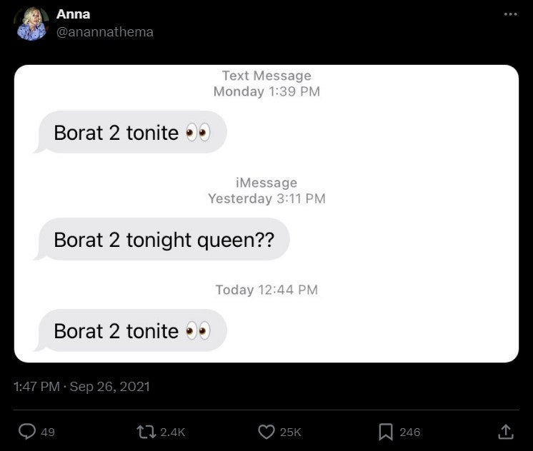 original tonight queen texts, which show three messages in a row that read '