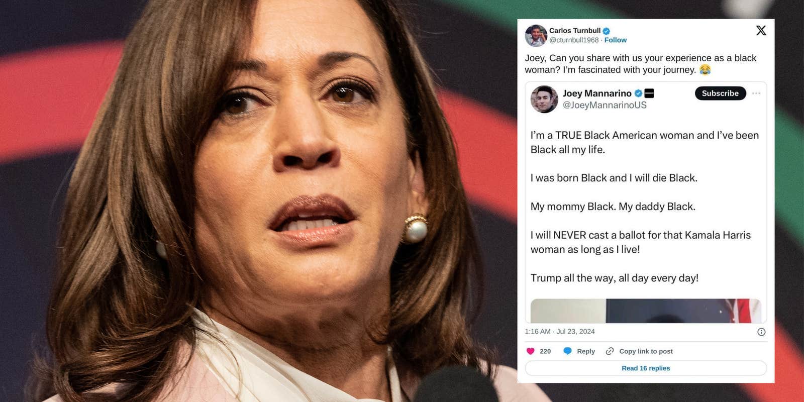 Joey Mannarino Poses as Black Woman To Attack Kamala Harris