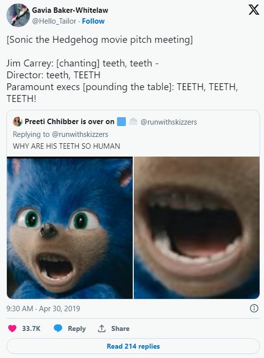 ugly sonic teeth tweet