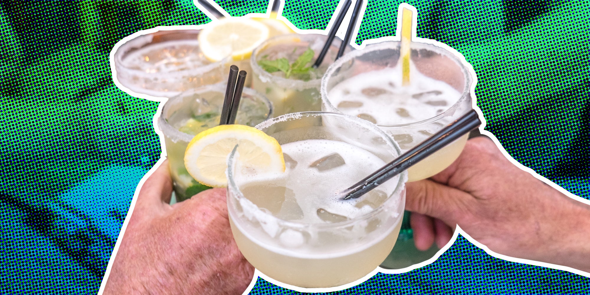 Hands cheersing margaritas