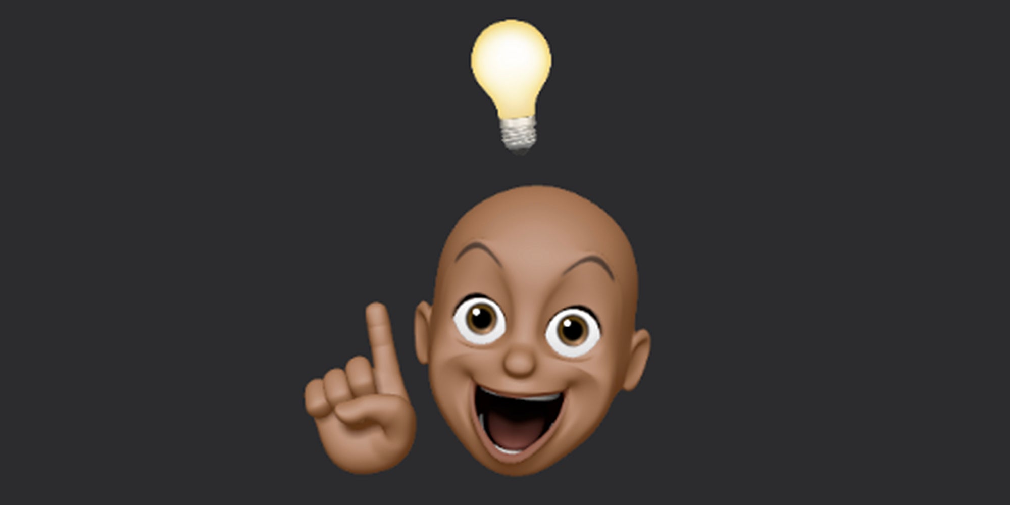 emoji of bald child with pointing finger and light bulb