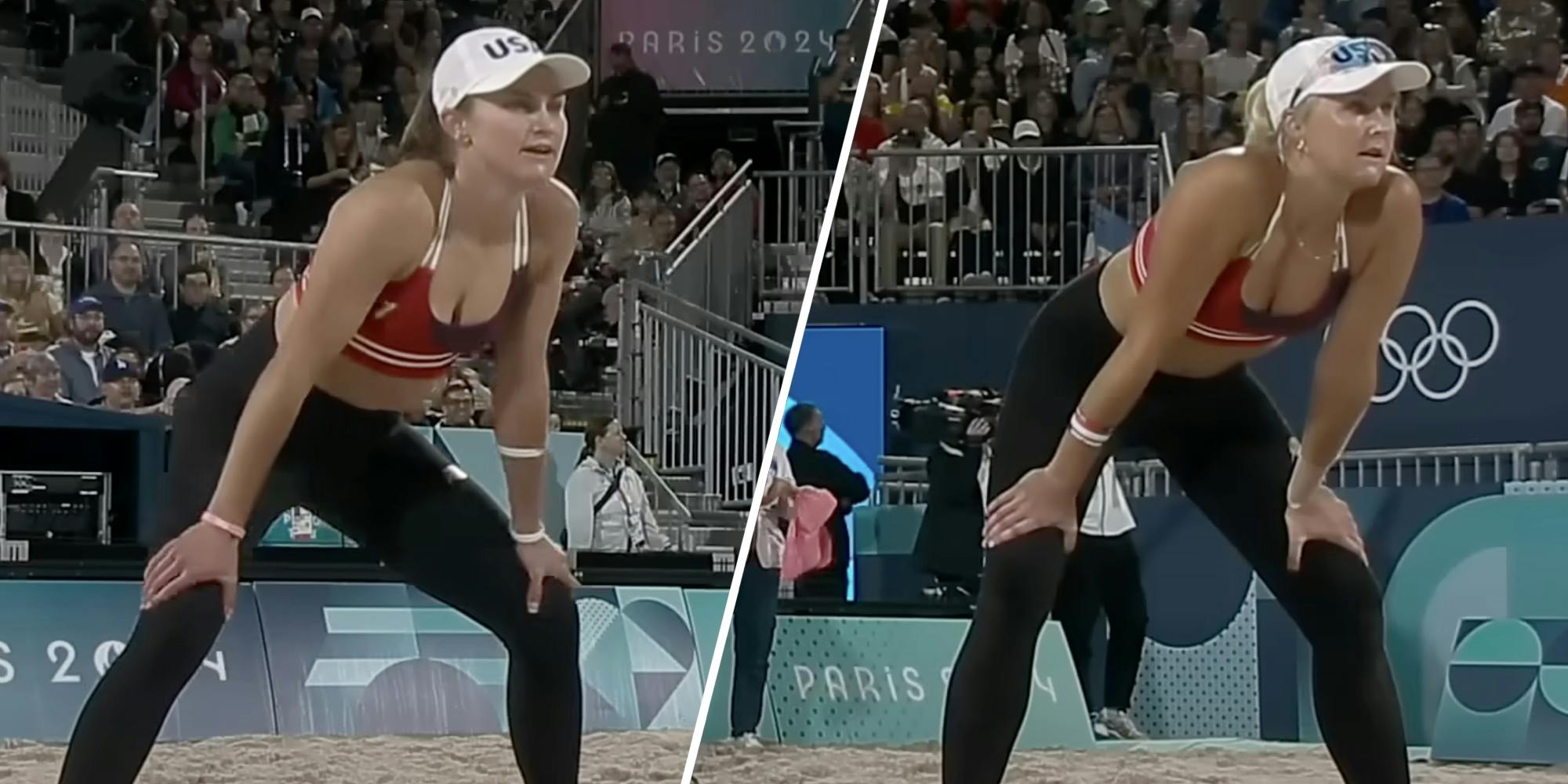 US women's beach volleyball team in leggings (two split)