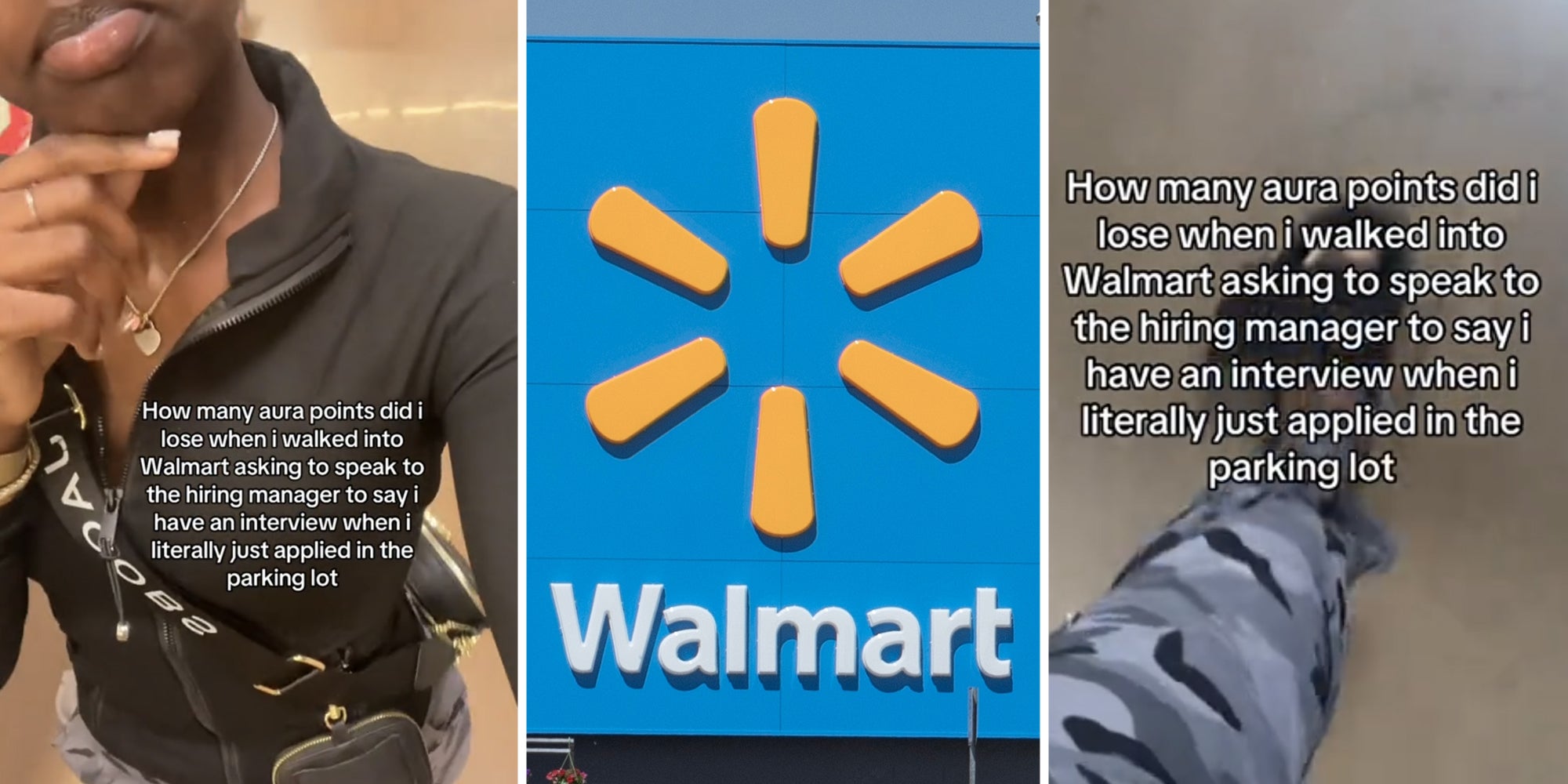 Woman walking(l+r), Walmart(c)