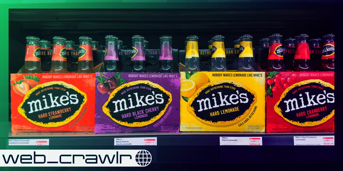 Mike's Hard Lemonade on a shelf. The Daily Dot newsletter web_crawlr logo is in the bottom left corner.