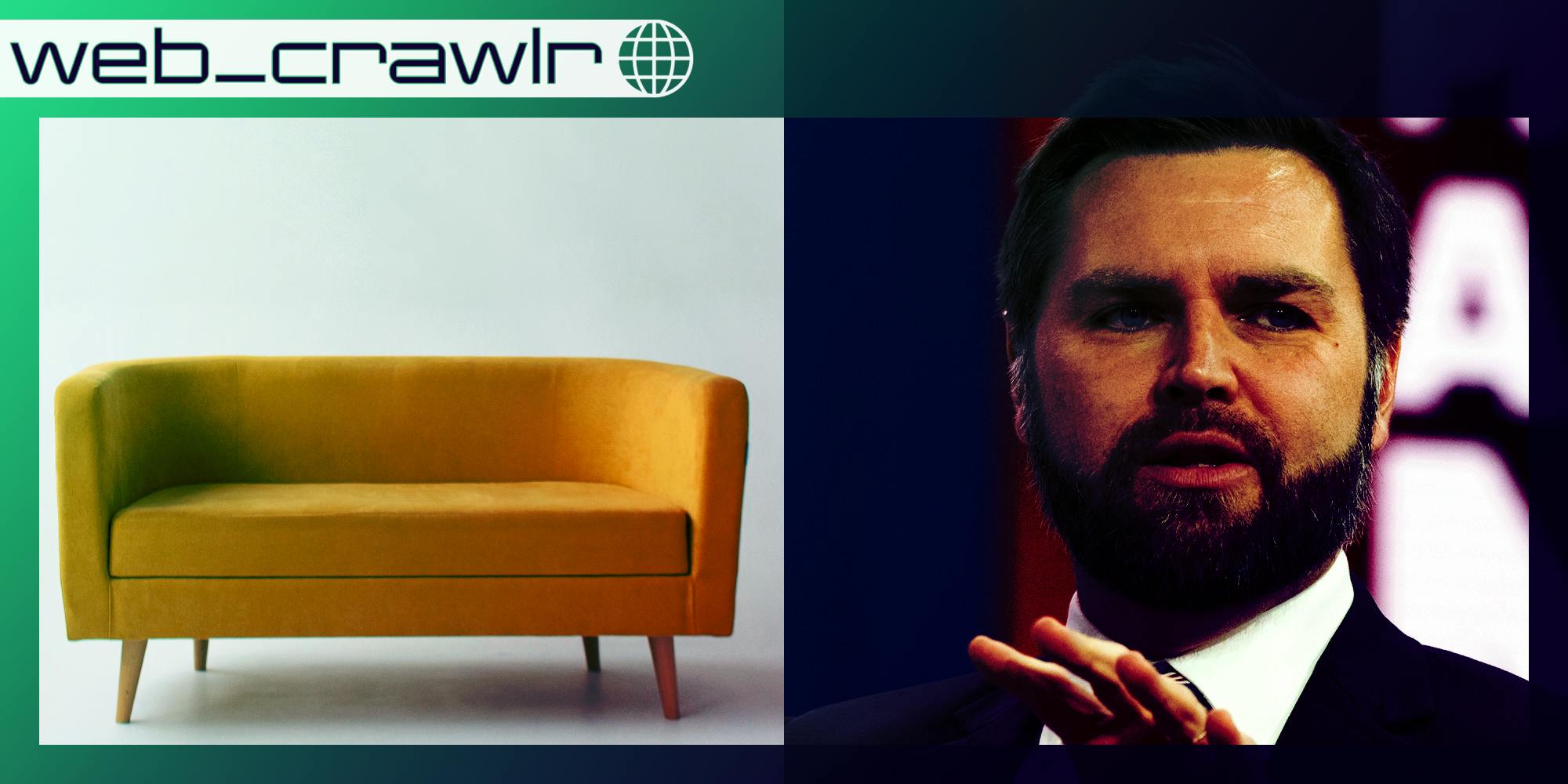 A couch next to JD Vance. The Daily Dot newsletter web_crawlr logo is in the top left corner.