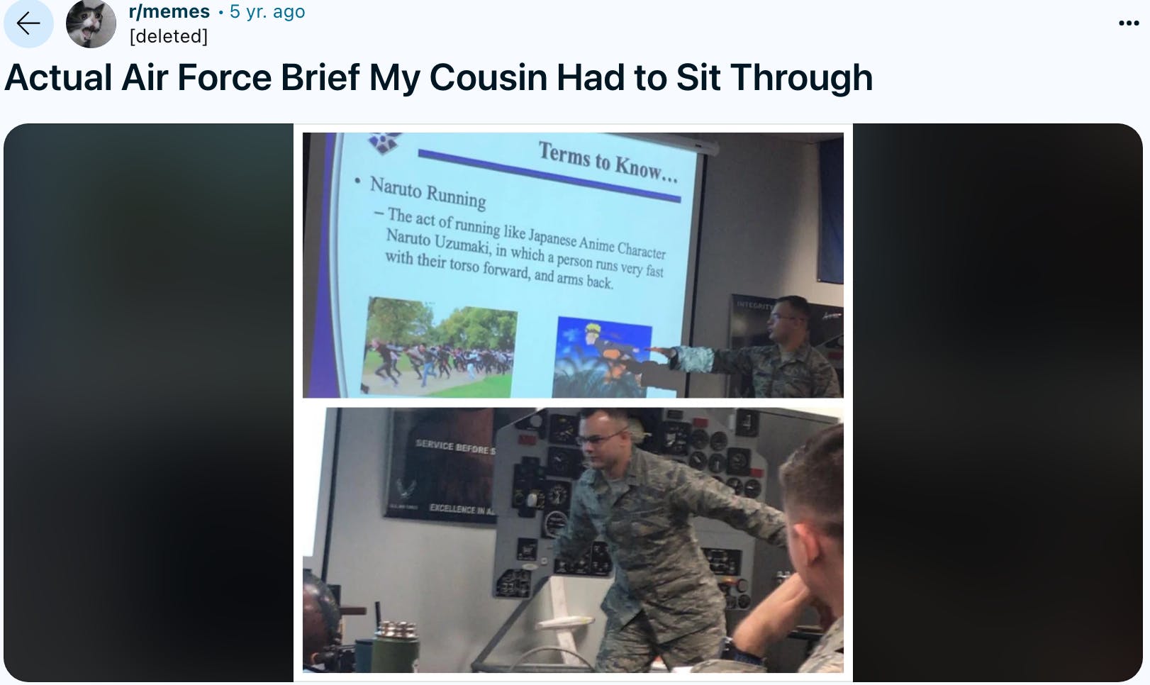 Naruto run military briefing photo as seen on Reddit