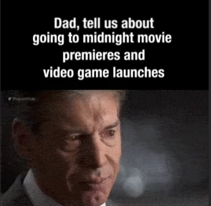 Vince McMahon crying meme about midnight premieres