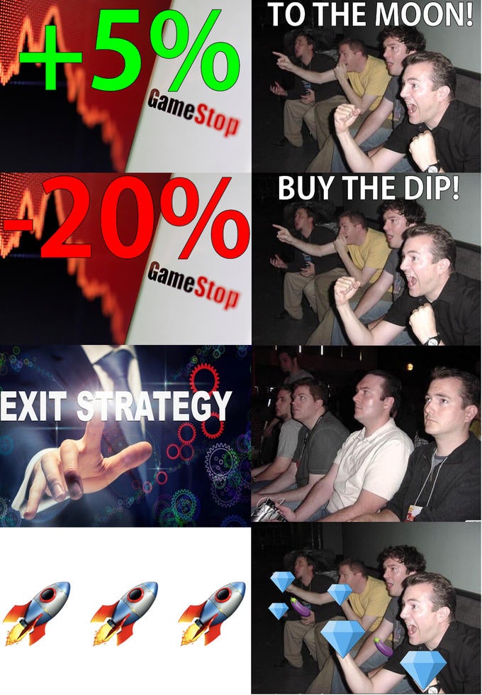 Buy the dip meme as posted on Reddit by gmeboomernightmare