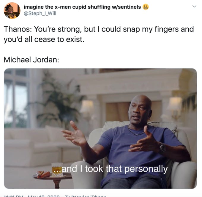 'And I took that personally' Michael Jordan meme posted on Twitter by @Steph_I_Will