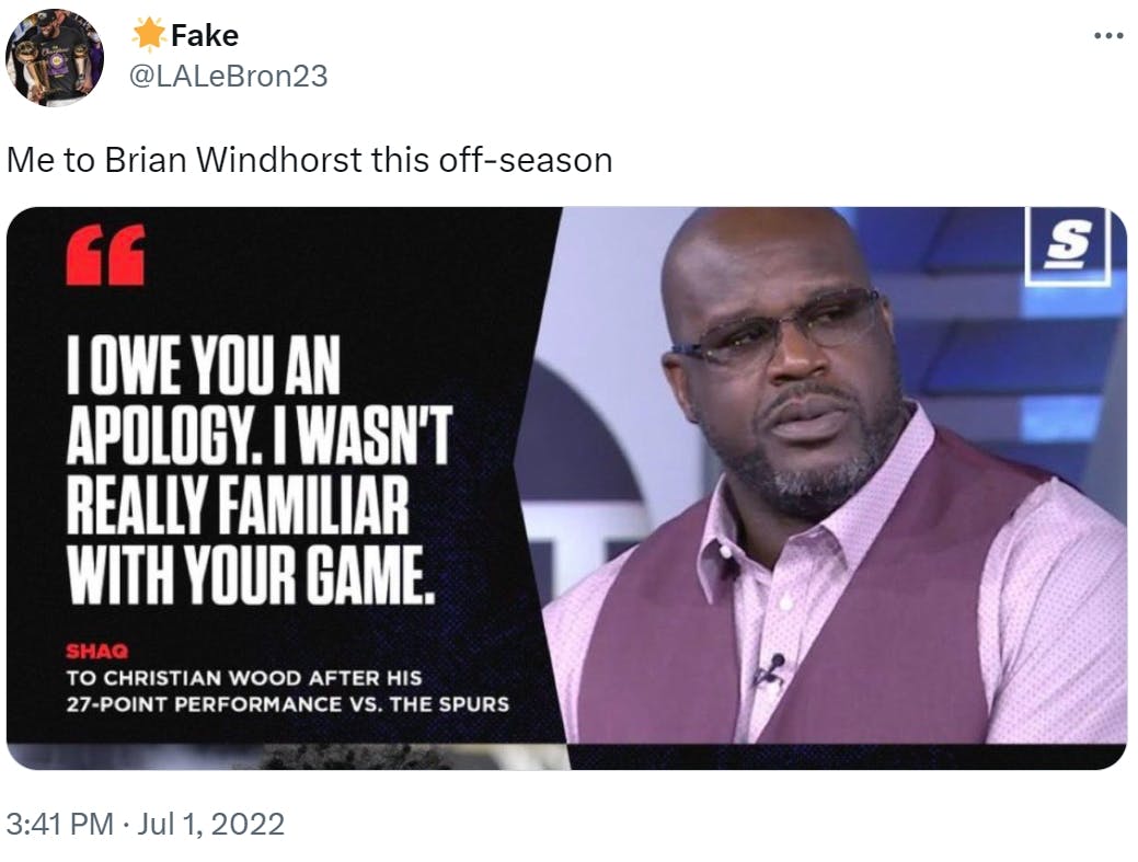 I wasn't familiar with your game shaq meme by @LALebron23 regarding Brian Windhorst