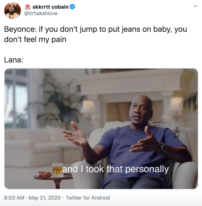 'And I took that personally' Michael Jordan meme as posted on Twitter by @tirhakahlove