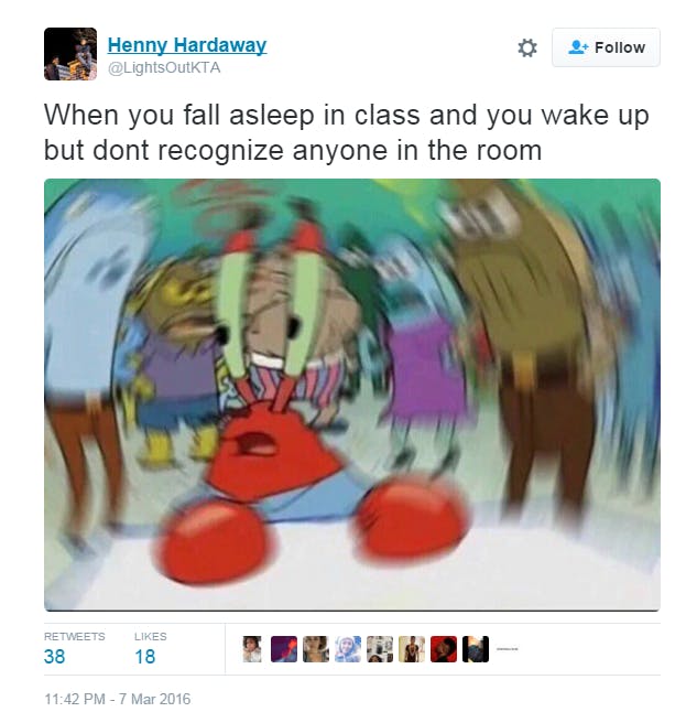 Confused Mr. Krabs falling asleep in class meme