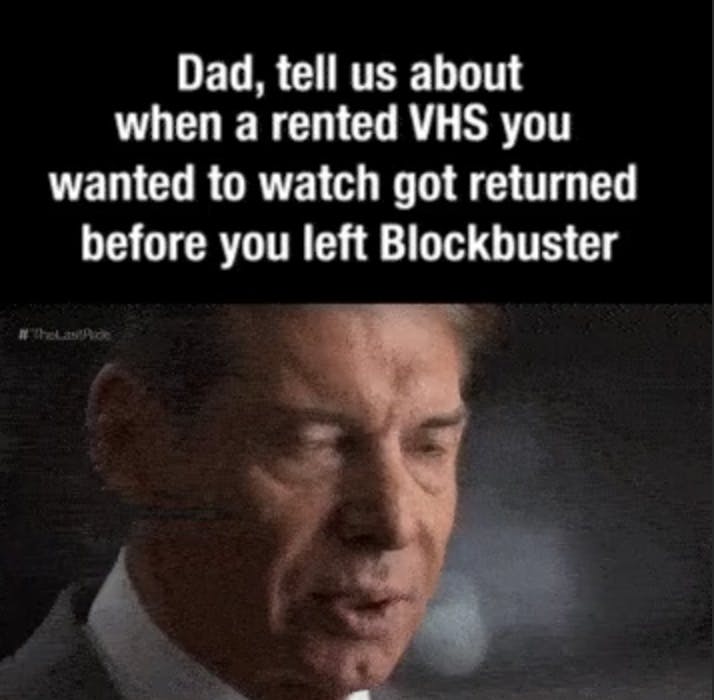 Vince McMahon crying meme about returning VHS to Blockbuster