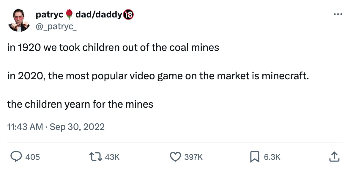 The children yearn for the mines post on Twitter by @_patryc_-minecraft