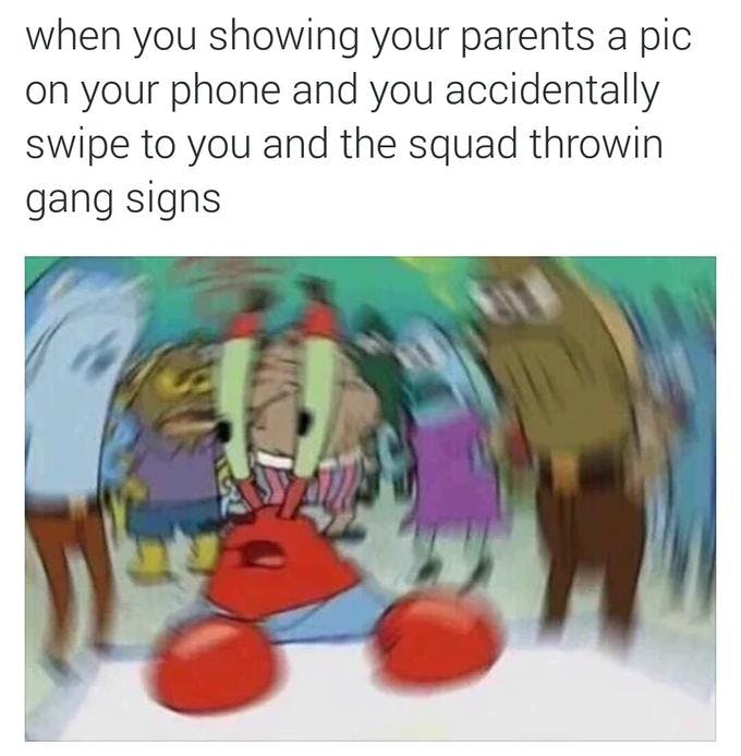 Confused Mr. Krabs phone parents meme