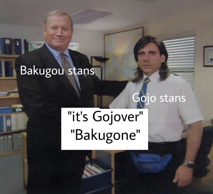 Did Gojo die The Office meme posted on X by @katsmuki