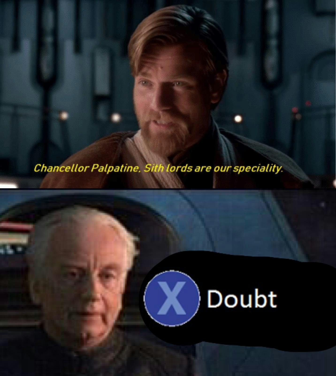 Press x to doubt Star Wars meme as posted on Reddit by joshragem