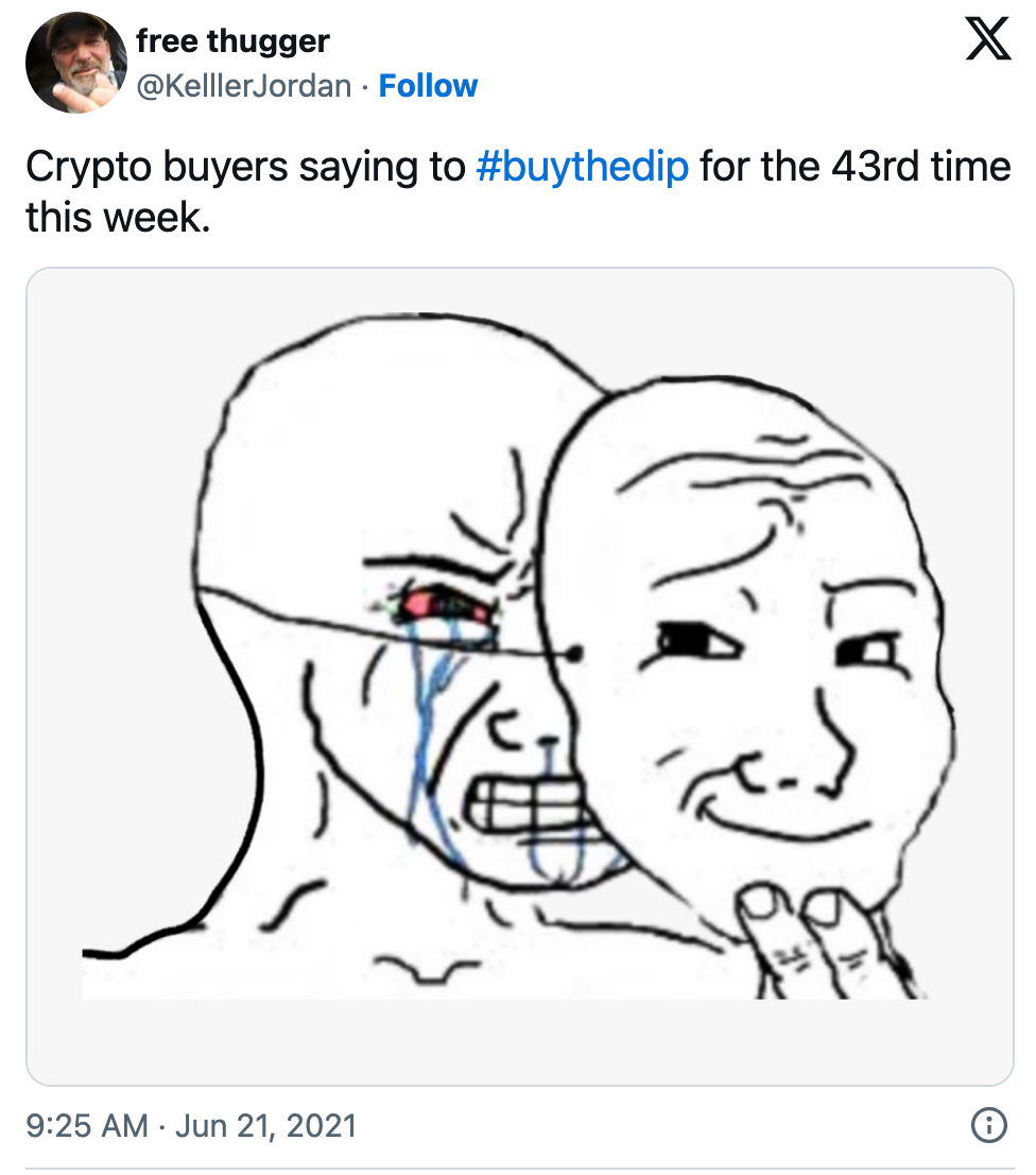 Buy the dip meme Twitter post by KelllerJordan