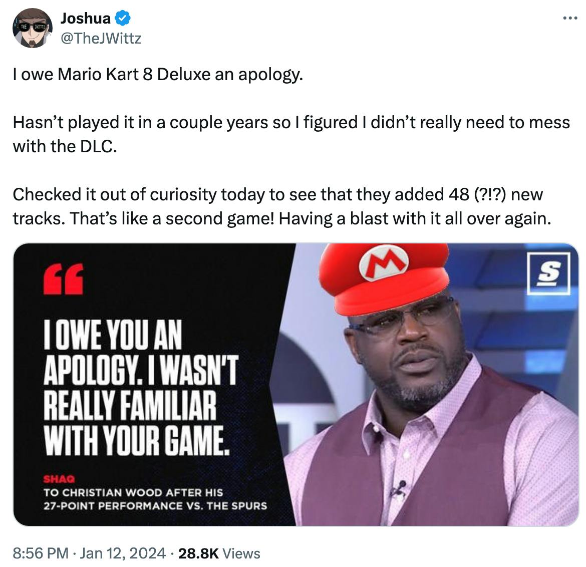 I wasn't familiar with your game shaq Mario Kart 8 meme