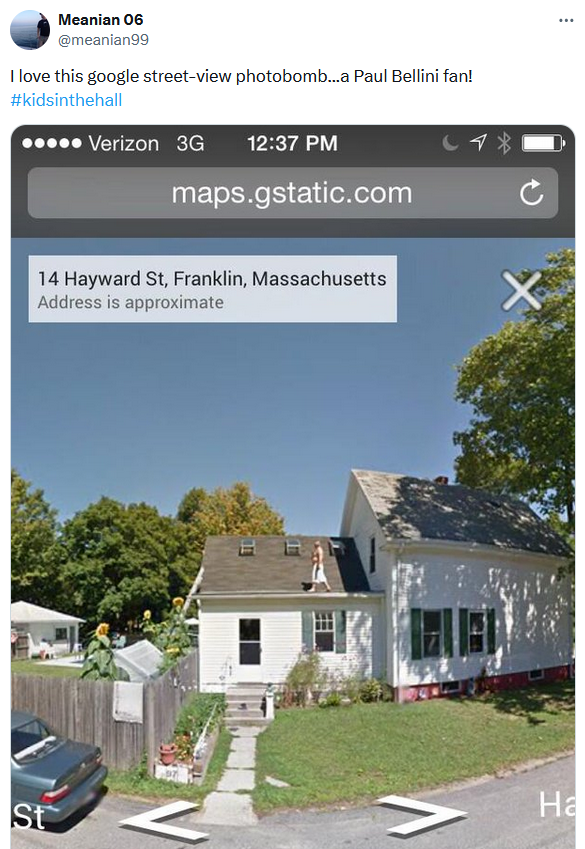 Google Street View photobomb with a man in a towel on his roof.