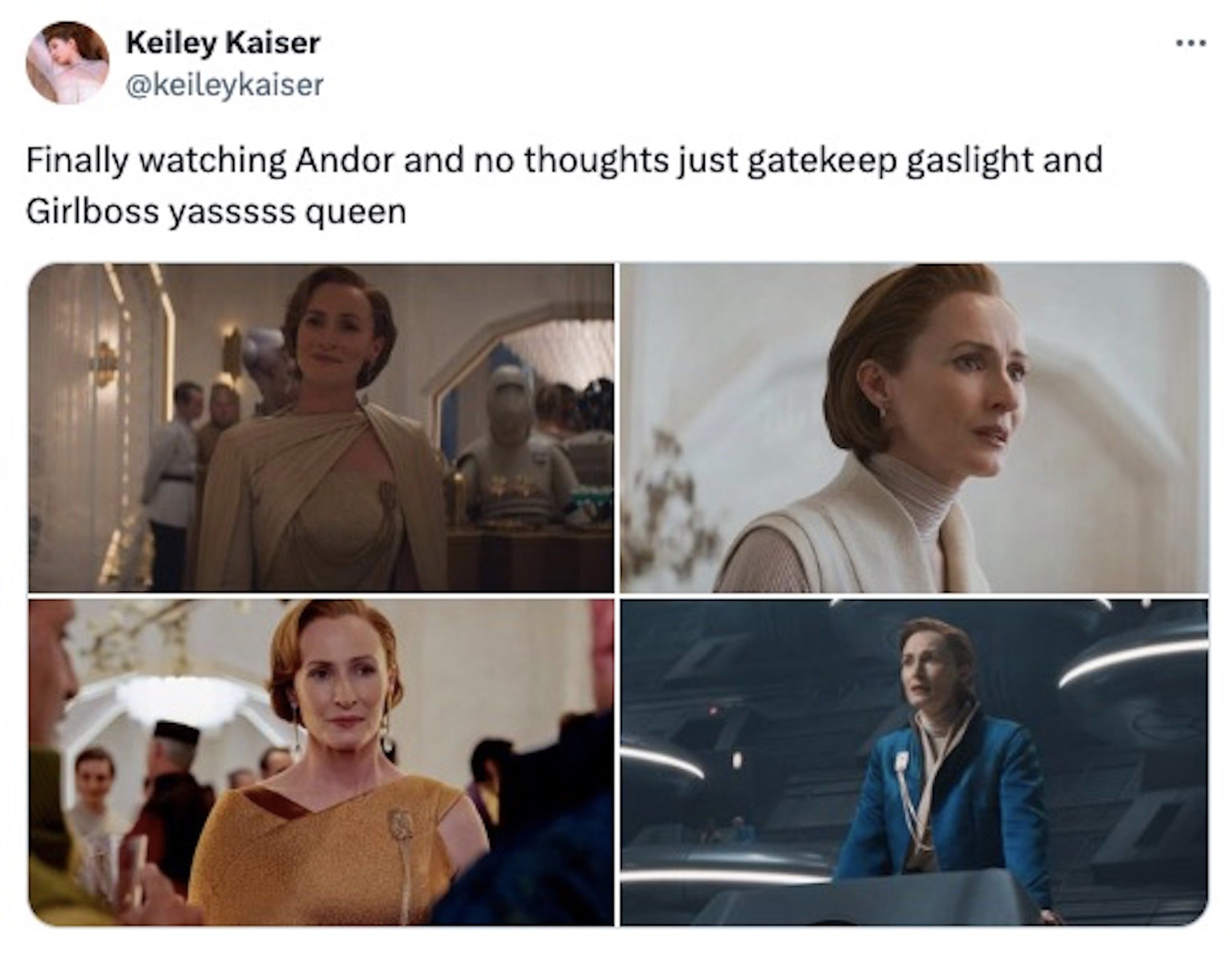 gatekeep gaslight and Girlboss meme with Andor character