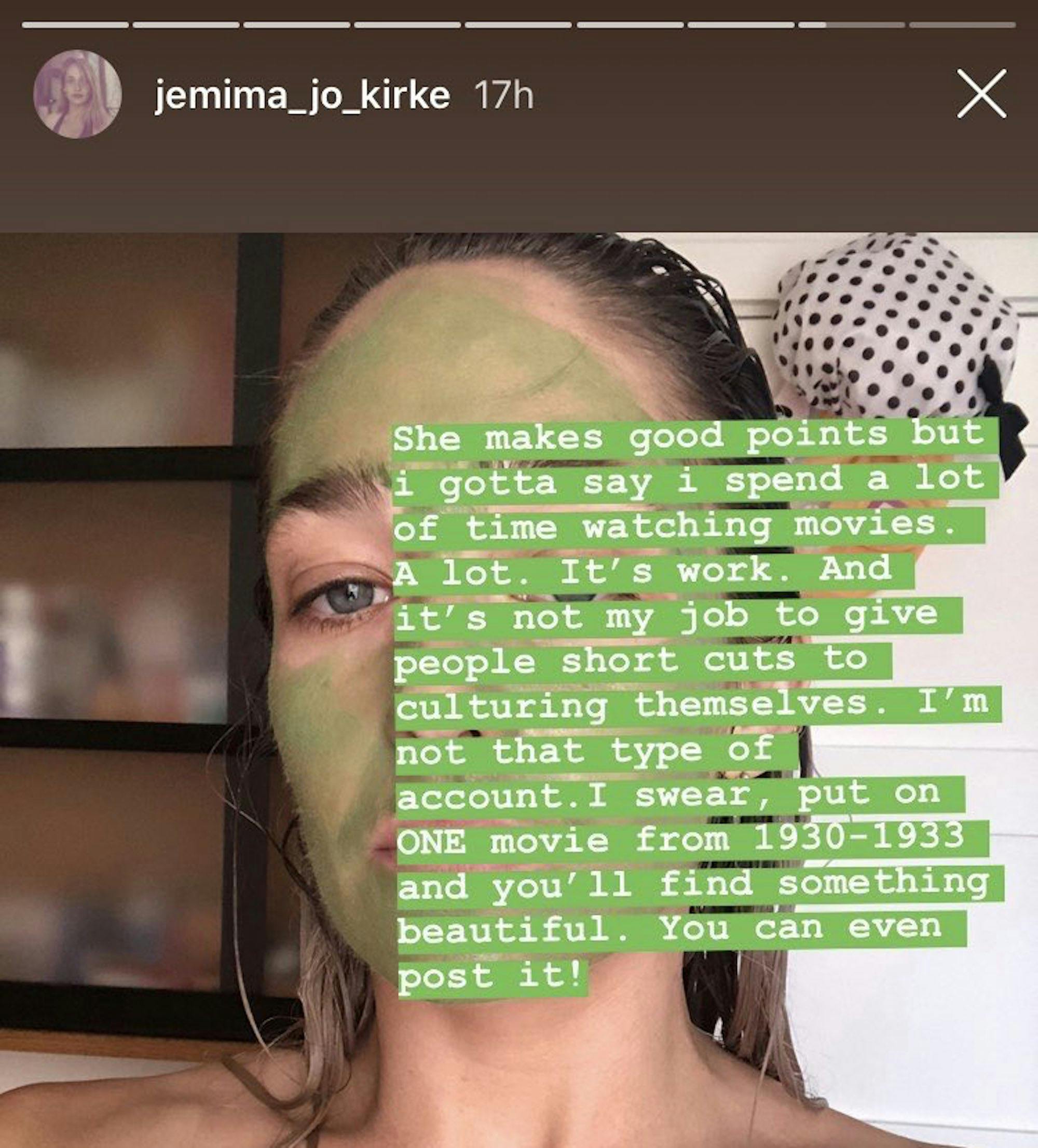 Jemima Kirke Q&A question about watching movies