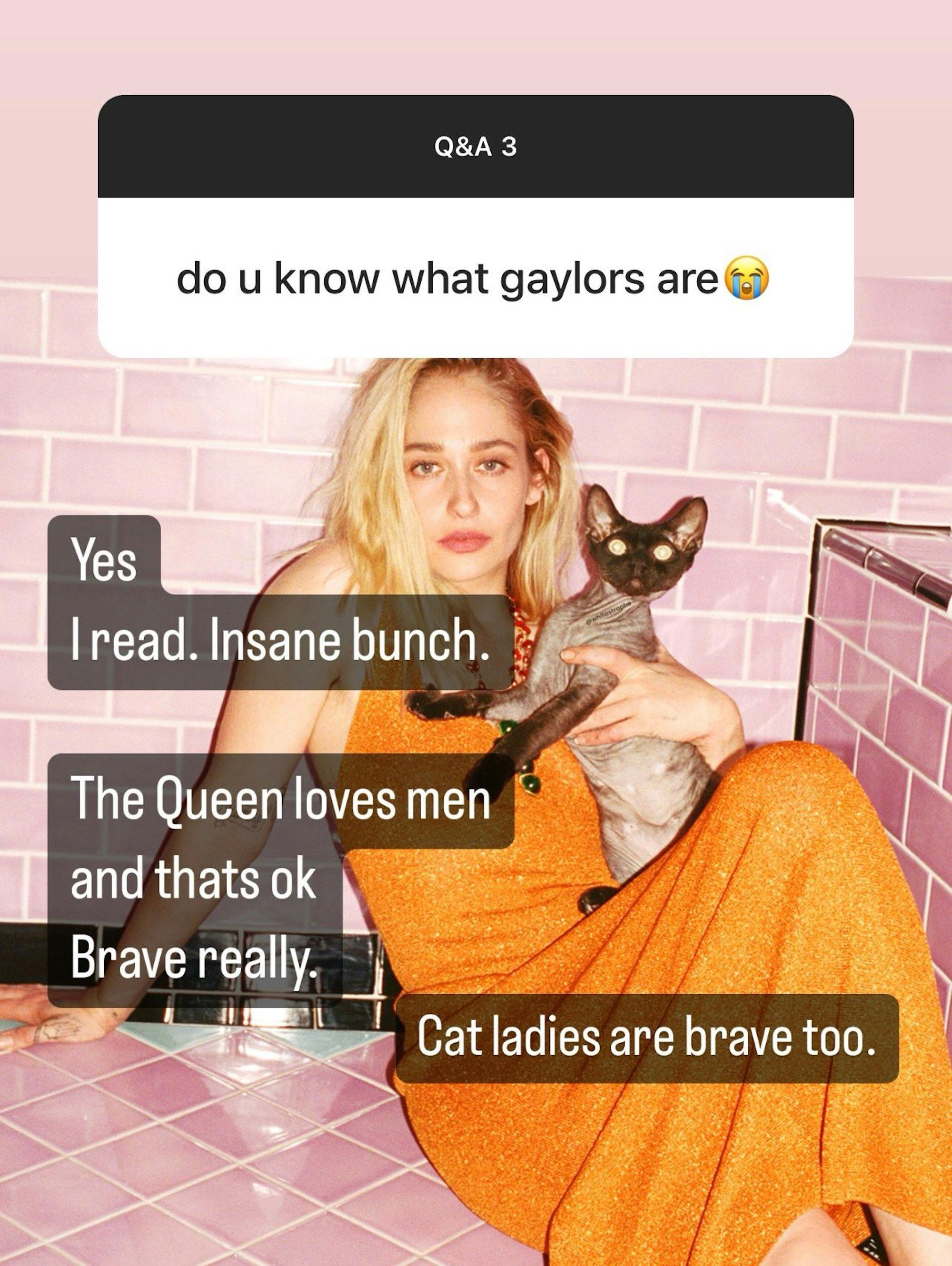 Jemima Kirke Q&A question about gaylors