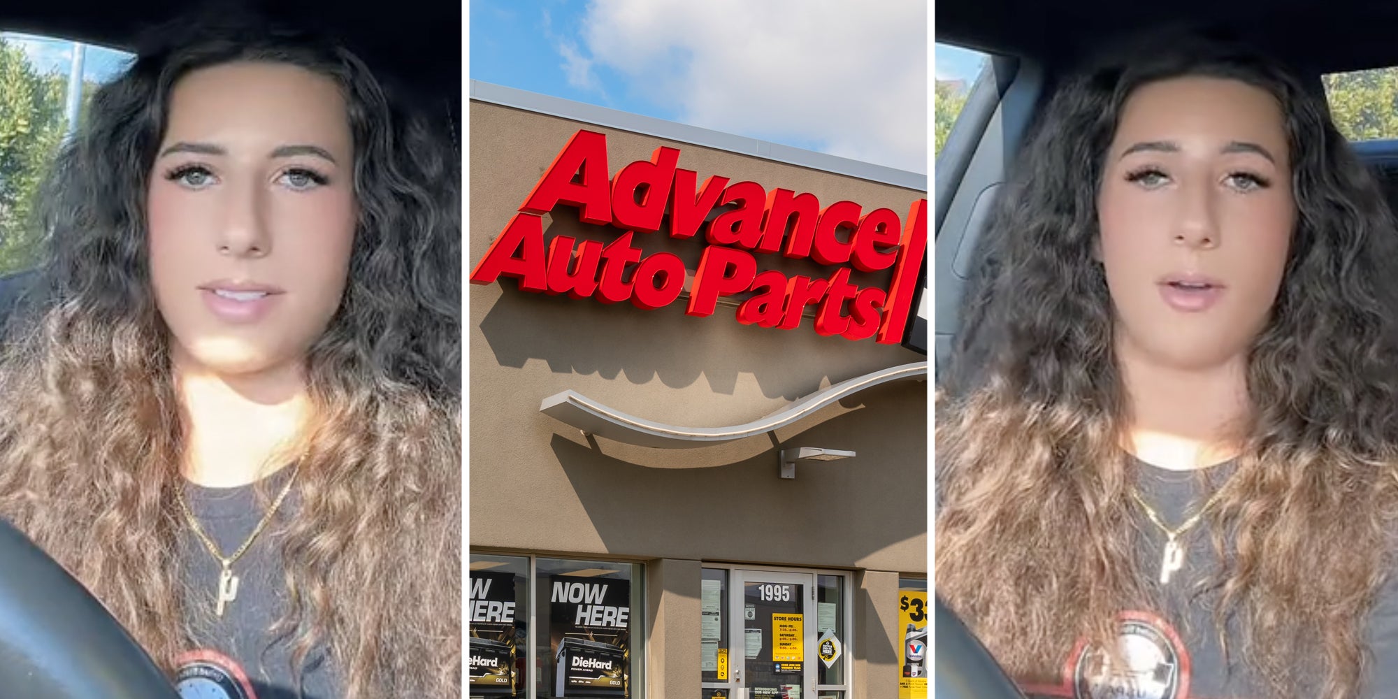 Woman talking(l+r), Advanced Auto Parts store(c)