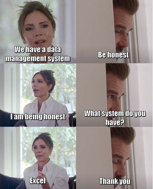 data management system excel be honest meme