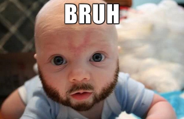 baby with a beard bruh meme