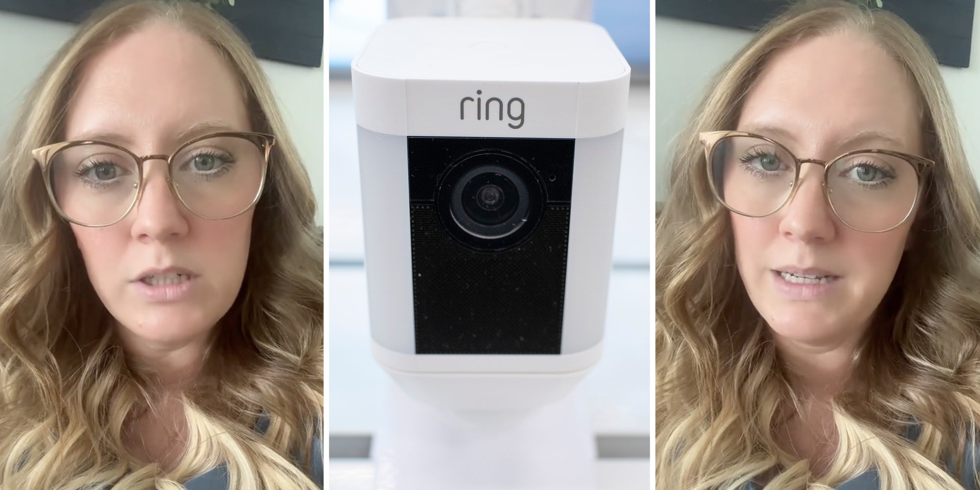 Woman talking(l+r), Ring camera(c)