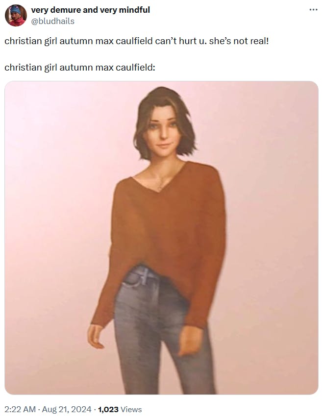 Christian girl autumn meme referencing Life is Strange.