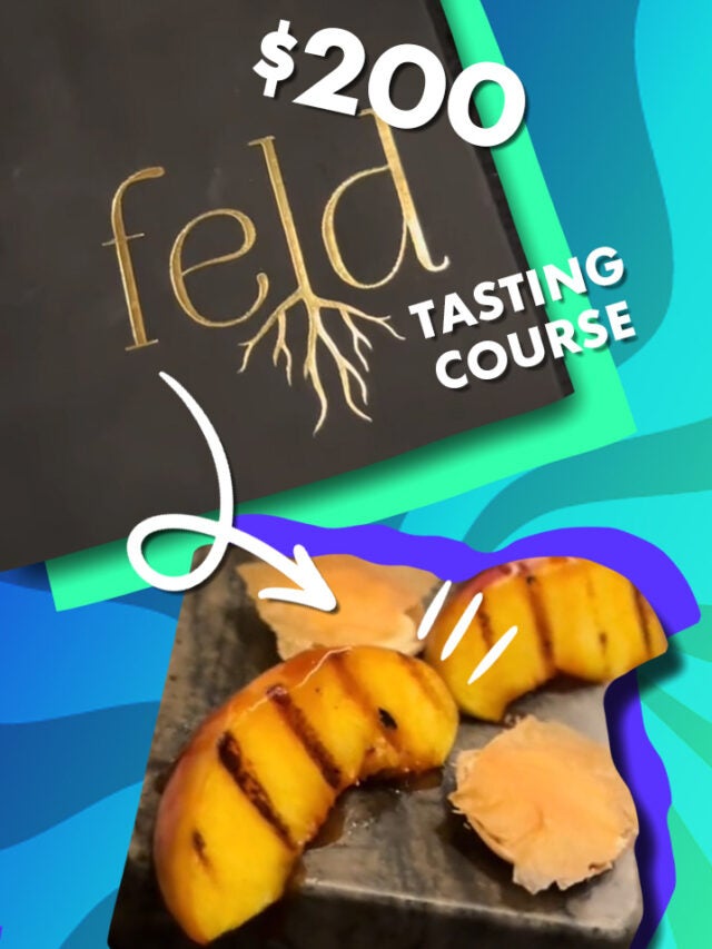 feld menu and food over blue and green