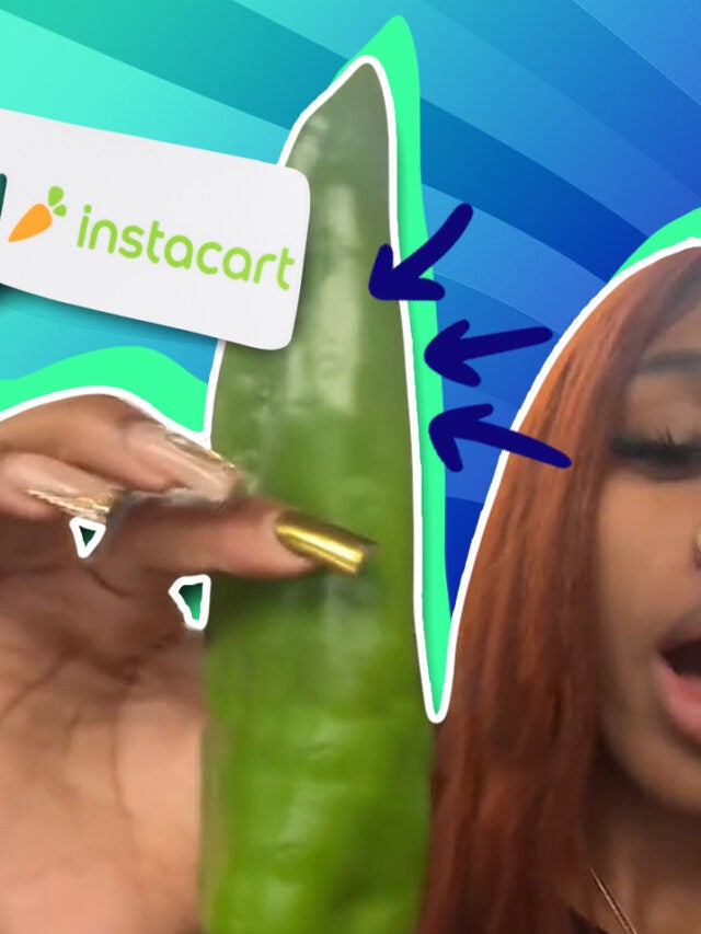 woman with vegetable over blue and green