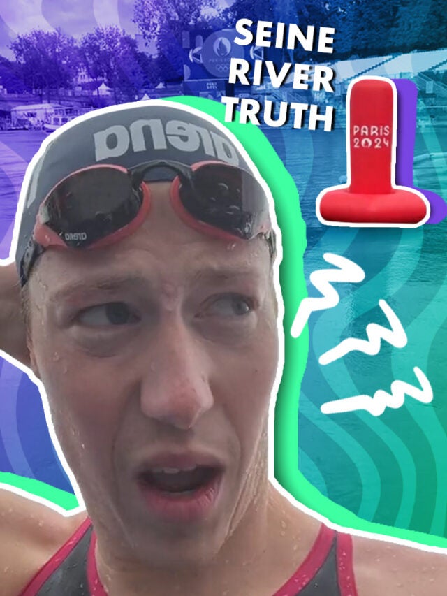 swimmer over blue and green