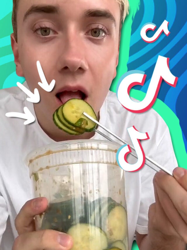 man with salad over blue and green