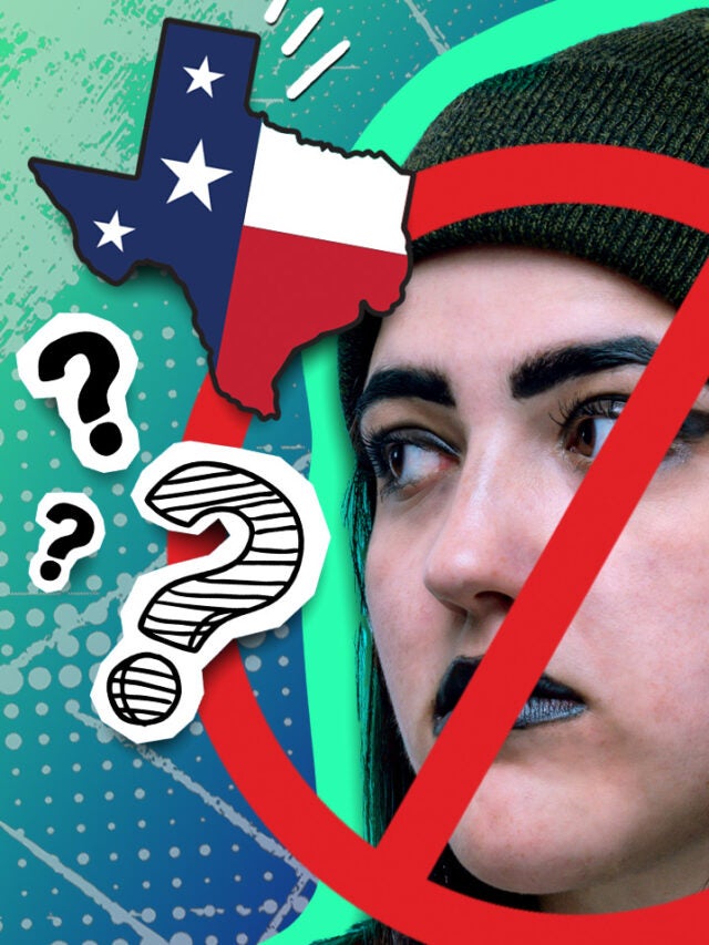 goth girl and Texas over blue and green