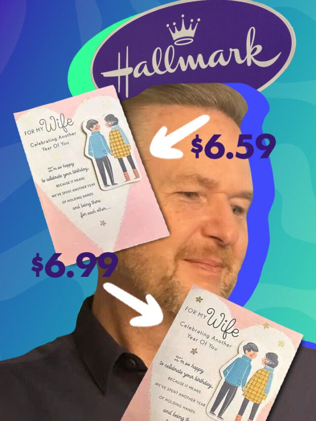 man with cards over green and blue