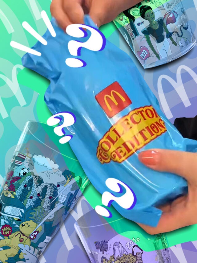 McDoanald's cups over blue and green