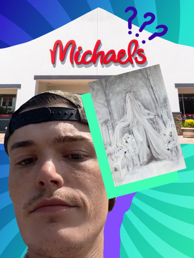 michaels store and man over green and blue