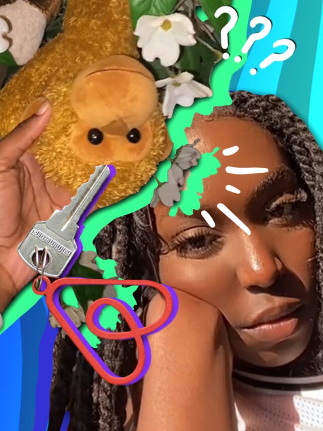 woman holding monkey over blue and green