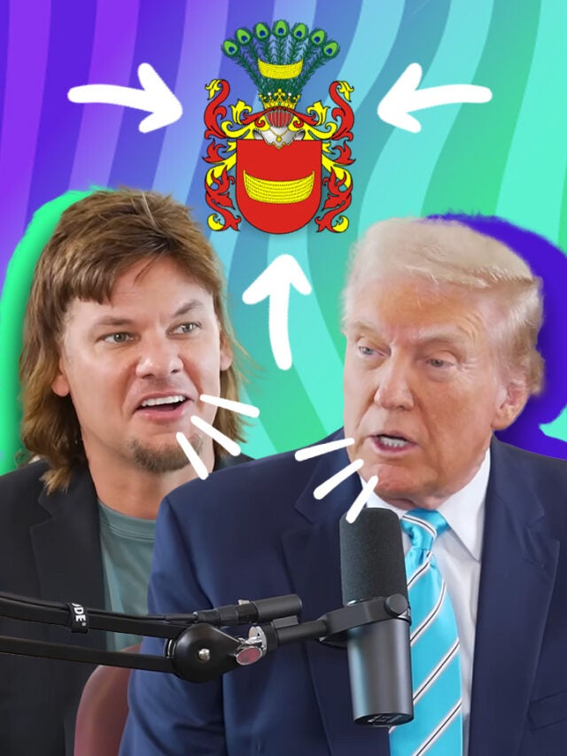 Theo Von and Donald Trump over blue and green