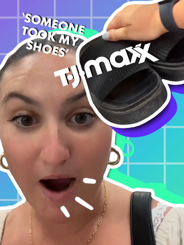 woman with shoes over blue and green