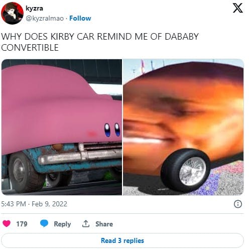 kirby car dababy meme