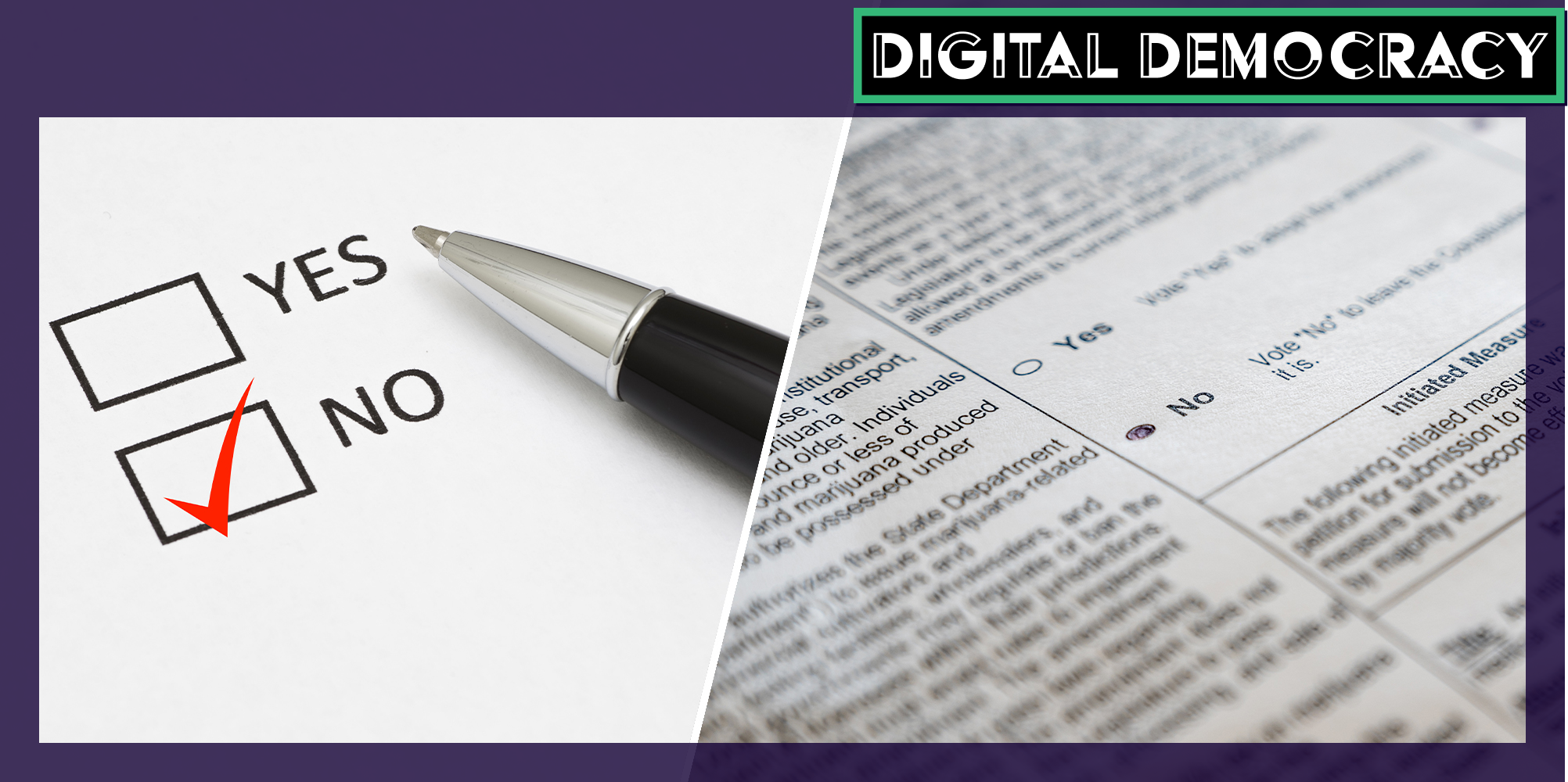 Wisconsin ballot measure. a pen marking yes and no next to a ballot measure showing a yes and no. The Daily Dot newsletter web_crawlr column Digital Democracy logo is in the top right corner.