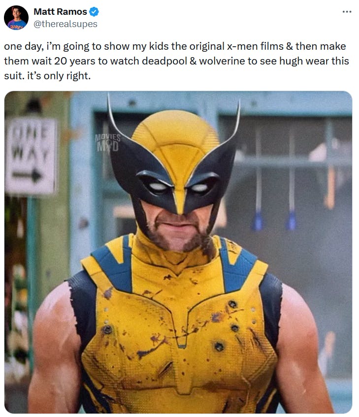 Deadpool and Wolverine meme with an image of Wolverine in full costume.