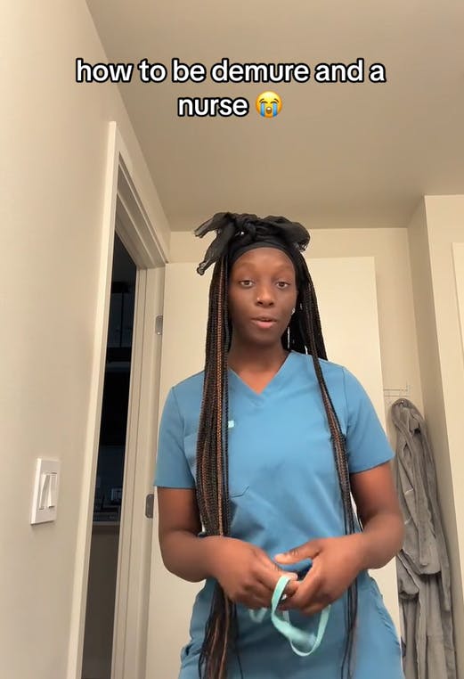 Demure TikTok meme about being a nurse.