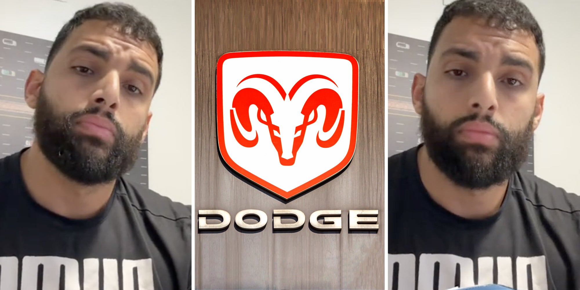 Man talking(l+r), Dodge ram sign(C)