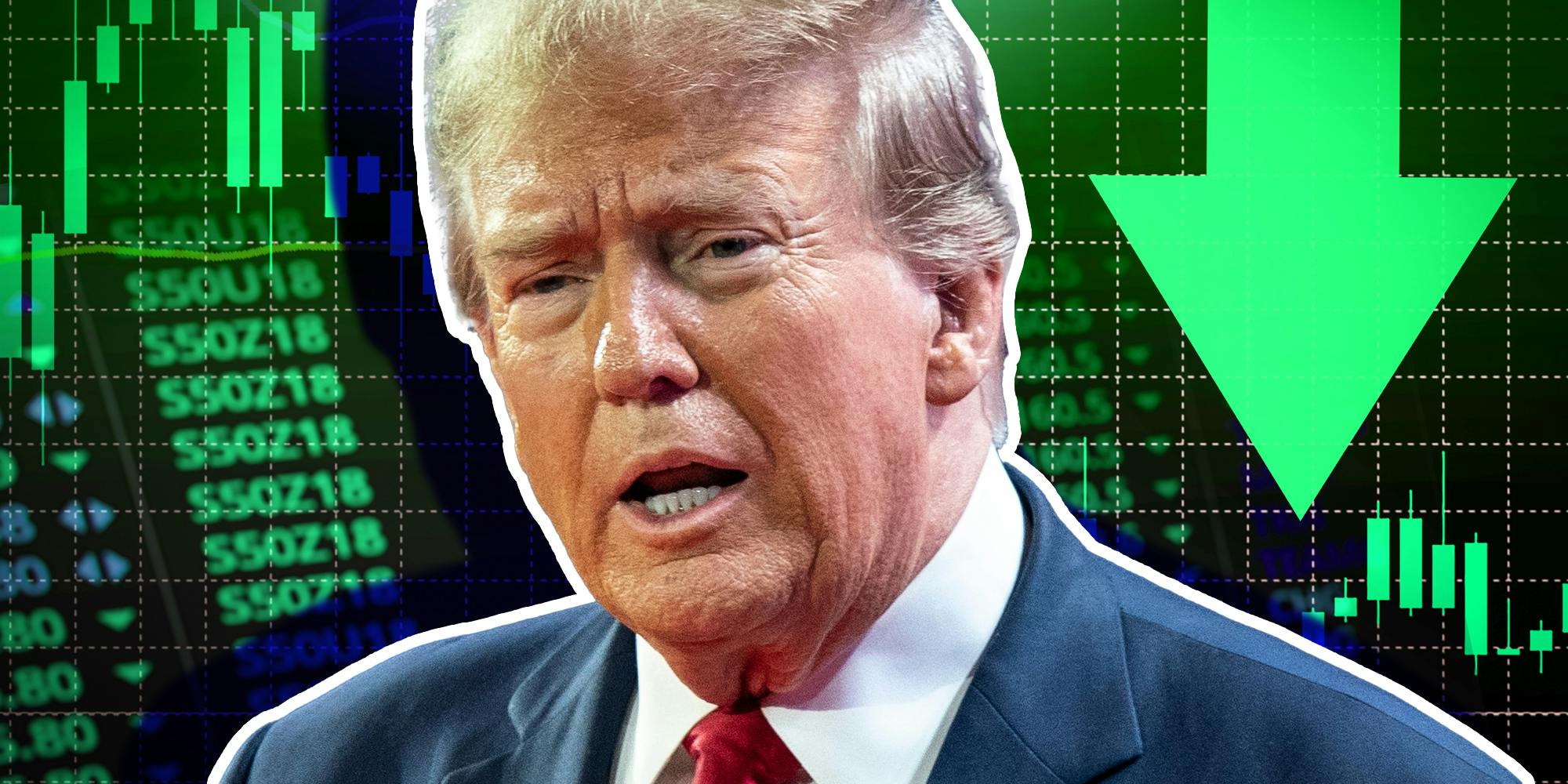 Donald Trump over stock decreasing graphic