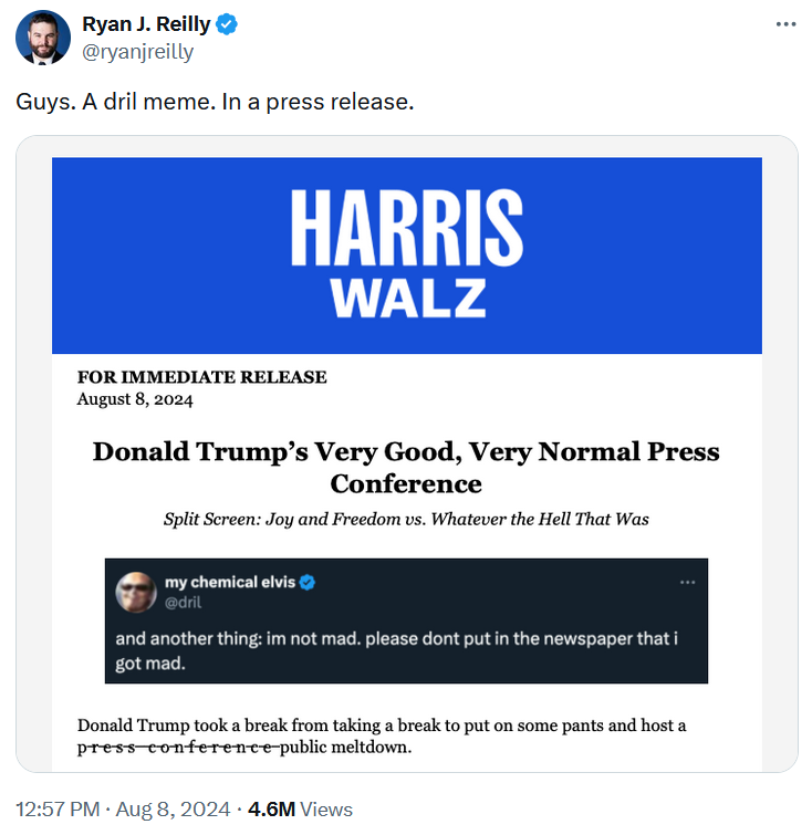 Dril Meme Used In Harris-Walz Press Release, Dril Responds